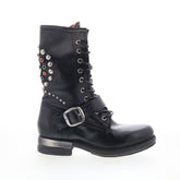 Austin Womens Black Leather Lace Up Casual Dress Boots