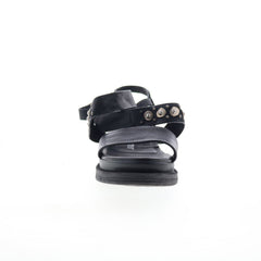 Larkie Womens Black Leather Hook & Loop Platform Sandals Shoes