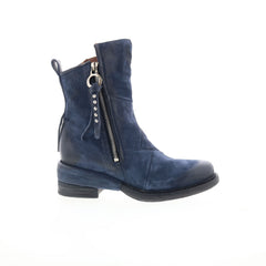 Stratford Womens Blue Leather Zipper Casual Dress Boots